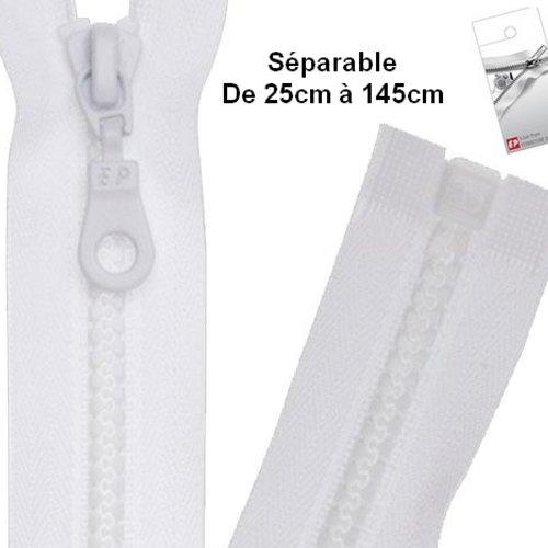 Fermeture eclair 35cm blanche séparable pour blouson de la marque eclair-prestil z54.