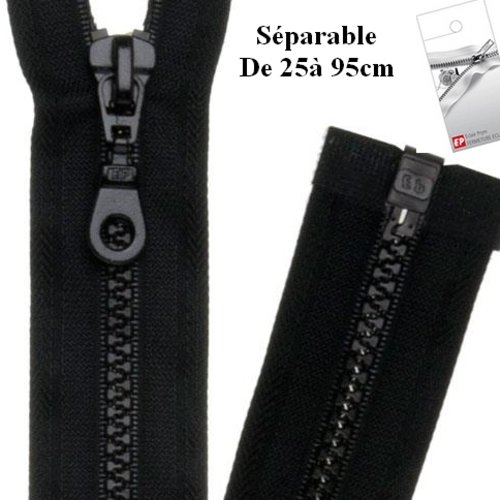 Fermeture eclair 25cm noire séparable pour blouson de la marque eclair-prestil z54.