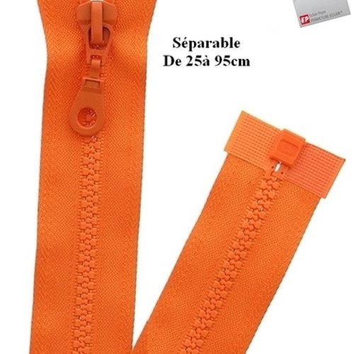 Fermeture eclair 60cm orange pour blouson de la marque eclair-prestil z54.