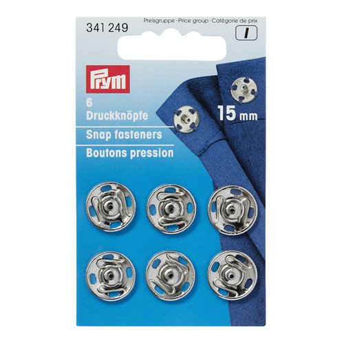 6 boutons pression à coudre argent 15 mm - prym 341249