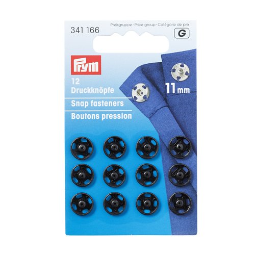 12 boutons pression à coudre noir 11 mm prym 341166
