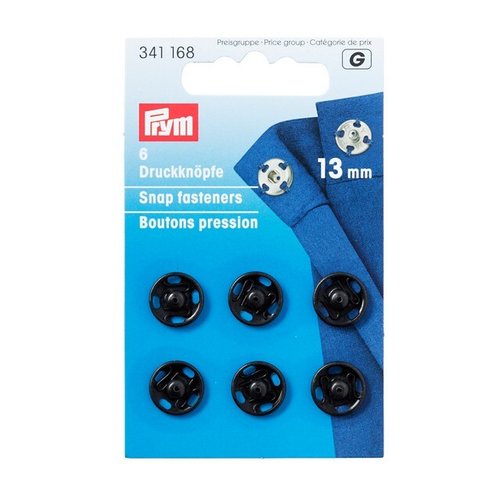 6 boutons pression à coudre noir prym , diamètre 13 mm prym 341168