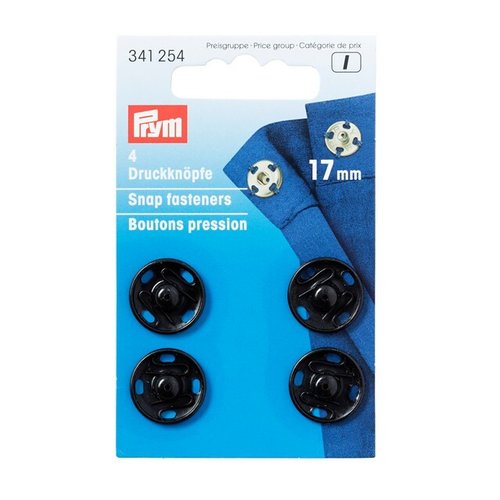 4 boutons pression à coudre noir 17 mm - prym 341254