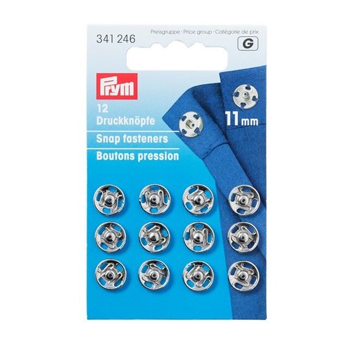 12 boutons pression à coudre argent 11 mm prym 341246