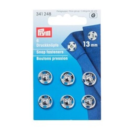 6 boutons pression à coudre argent 13 mm prym 341248