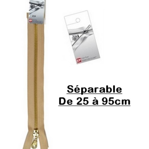 Fermeture eclair 60cm beige antilope séparable pour blouson de la marque eclair-prestil z19