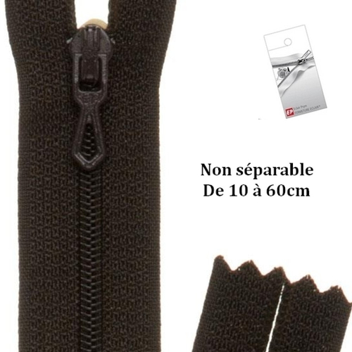 Fermeture éclair marron foncé  non séparable 40cm de la marque eclair prestil z51