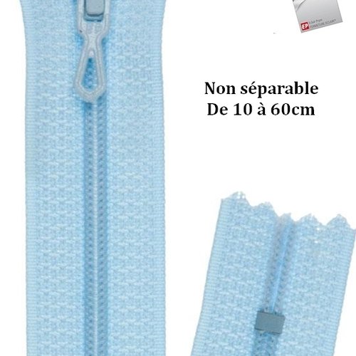 Fermeture eclair bleu azur layette 40cm non séparable z51 pour jupe, robe, coussin...