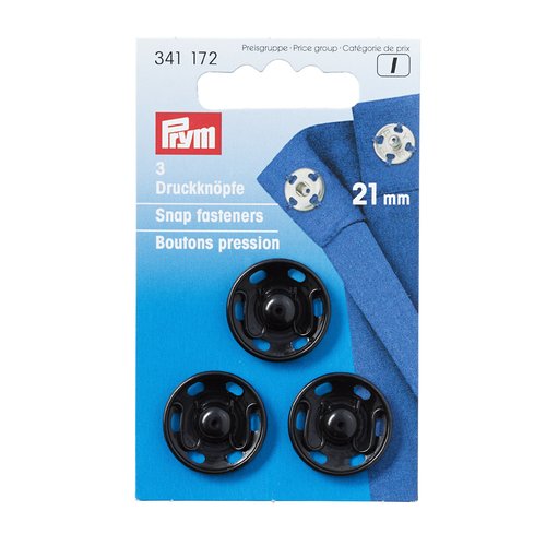 3 boutons pression à coudre noirs 21 mm - prym 341172