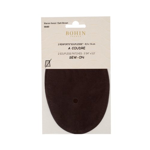 Renforts coudes et genoux marron foncé imitation daim à coudre 9,5 cm x 14 cm bohin 98480