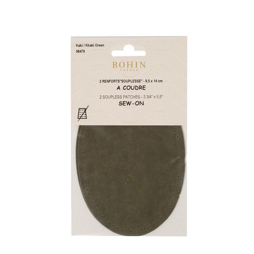 Renforts coudes et genoux kaki imitation daim à coudre 9,5 cm x 14 cm bohin 98479