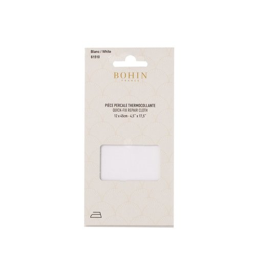 Percale thermocollante pour réparations - 100% percale de coton - 12 x 45 - blanc bohin 61510
