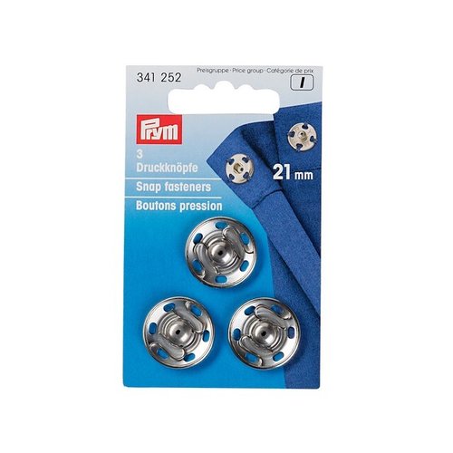 3 boutons pression à coudre argent 21 mm prym 341252