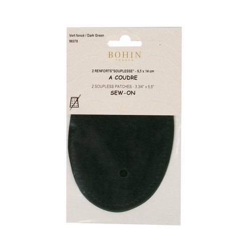 Renforts coudes et genoux vert foncé imitation daim à coudre 9,5 cm x 14 cm bohin 98378
