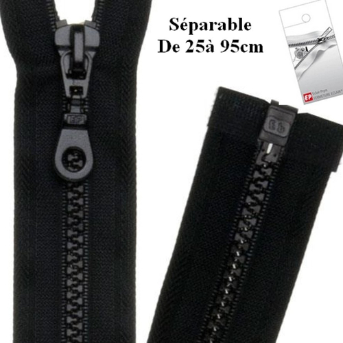 Fermeture eclair 30cm noire séparable pour blouson de la marque eclair-prestil z54.