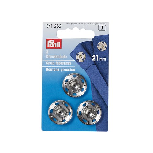 3 boutons pression à coudre argent 21 mm prym 341252