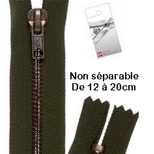 Fermeture eclair métal kaki 20cm non séparable pour jean's de la marque eclair prym z14