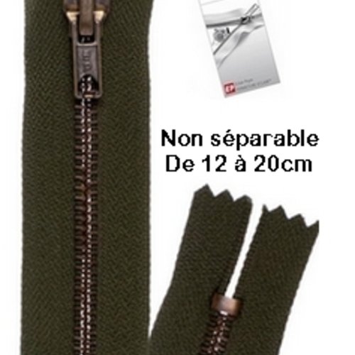 Fermeture eclair métal kaki 18cm non séparable pour jean's de la marque eclair prym z14