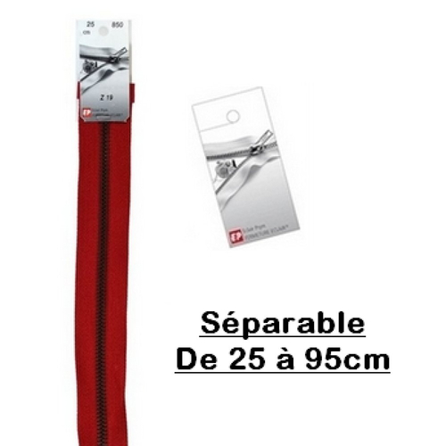 Fermeture eclair 65cm rouge séparable pour blouson de la marque eclair-prestil z19