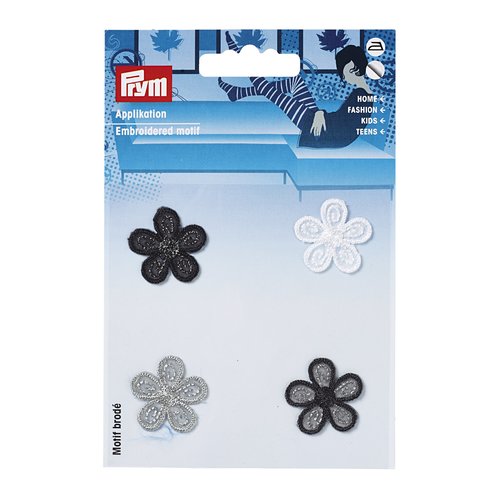 Motif thermocollant fleurs blanches, grises et noires prym 926535