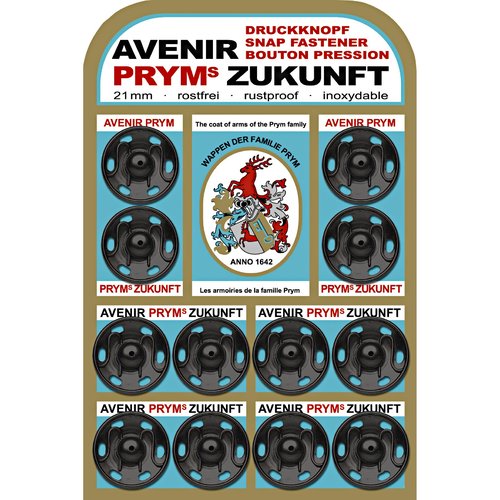 12 boutons pression à coudre noirs 21mm prym 341137