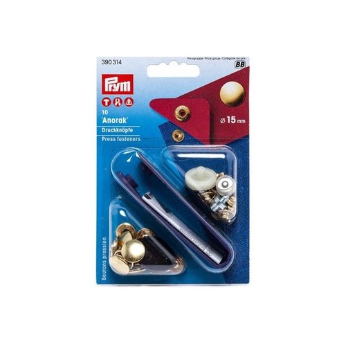 10 boutons pression métal doré 15 mm - prym 390314