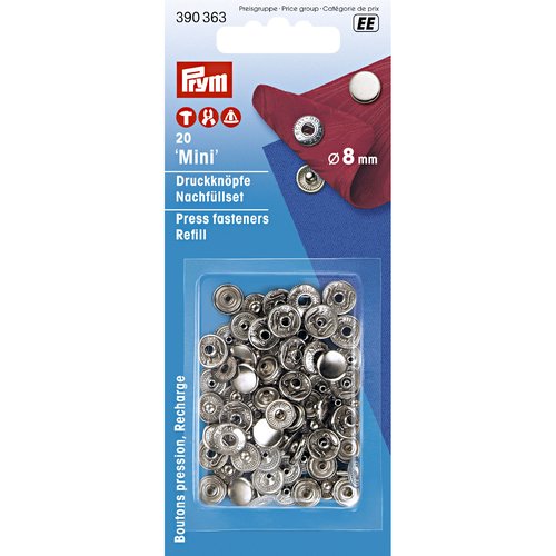 20 boutons pression sans couture mini 8mm argent prym 390363