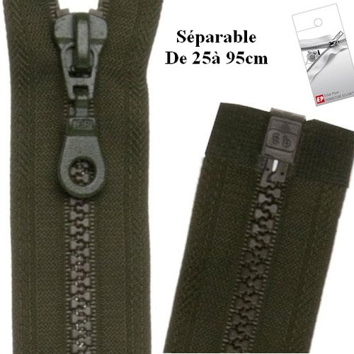 Fermeture eclair 85cm kaki séparable pour blouson de la marque eclair-prestil z54.