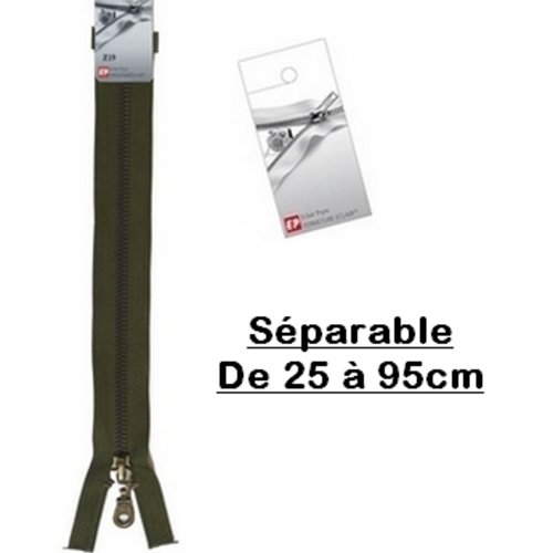 Fermeture eclair 85cm vert kaki séparable pour blouson de la marque eclair-prestil z19