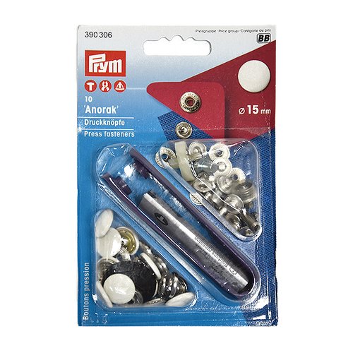 Boutons pression anorak en métal verni blanc diamètre 15 mm prym 390306