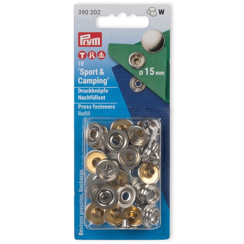 Recharge boutons pression sport et camping métal argent 15mm  prym 390202