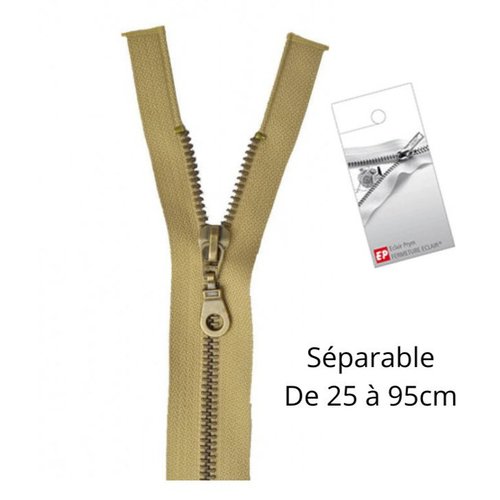 Fermeture eclair 65cm beige moyen séparable pour blouson de la marque eclair-prestil z19