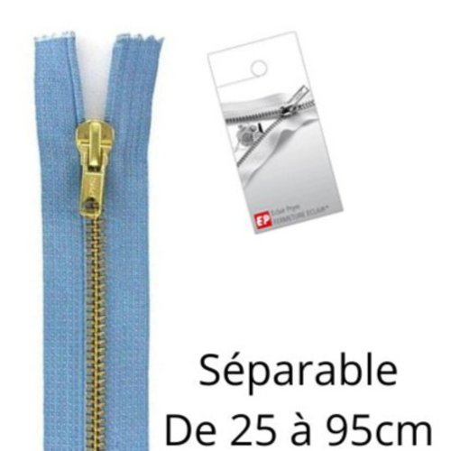 Fermeture eclair 25cm bleu ciel séparable pour blouson de la marque eclair-prestil z19