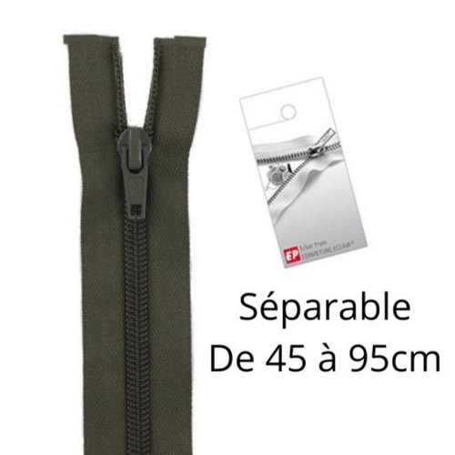 Fermeture eclair vert kaki séparable spirale 90cm z52
