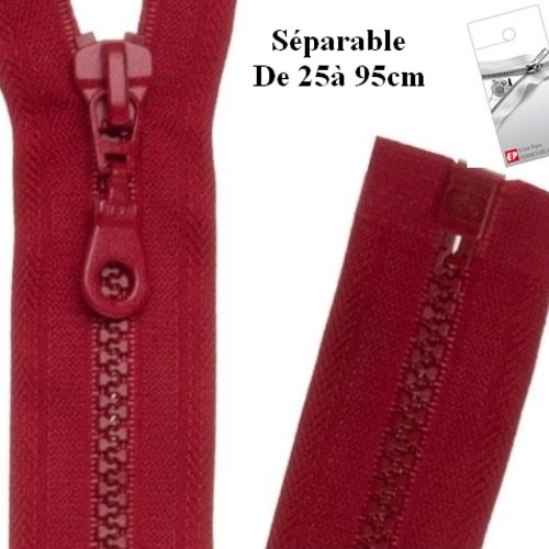 Fermeture eclair 60cm rouge séparable pour blouson de la marque eclair-prestil z54.