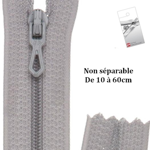 Fermeture eclair gris clair 45cm non séparable z51 pour pantalon et jupe