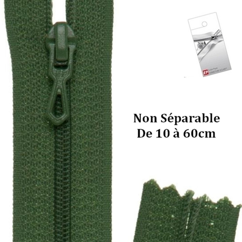Fermeture eclair vert olive 40cm non séparable z51 pour pantalon et jupe