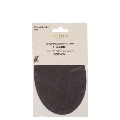 Renforts coudes et genoux gris foncé imitation daim à coudre 9,5 cm x 14 cm bohin 98374