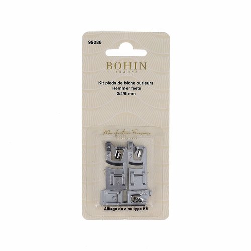Assortiment de 3 pieds de biche ourleur pour ourlets de 3, 4 et 6mm bohin 99086