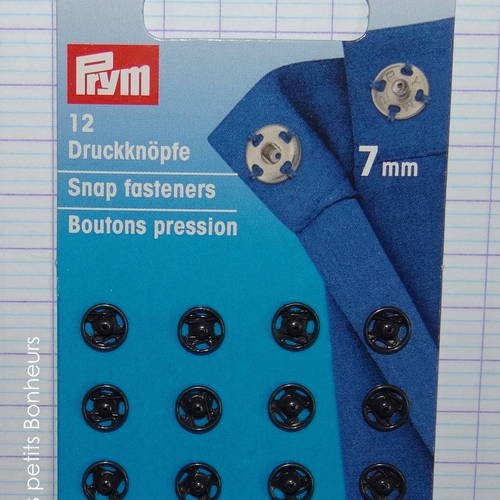 12 boutons pression à coudre noir  7 mm - prym - 341 162 