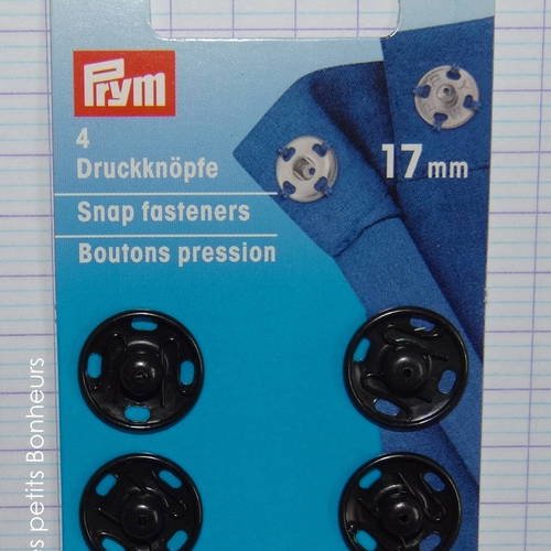 4 boutons pression à coudre noir 17 mm - prym 341 254 