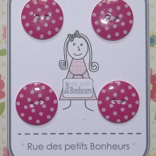 8 boutons à pois rose et blanc - 18 mm frou-frou