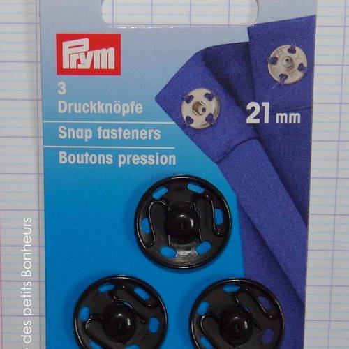 3 boutons pression à coudre noir 21 mm - prym 341 172 