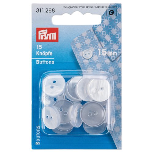 Boutons 2 trous 15mm, nacre, idéal pour les blouses ou les pyjamas prym 311268