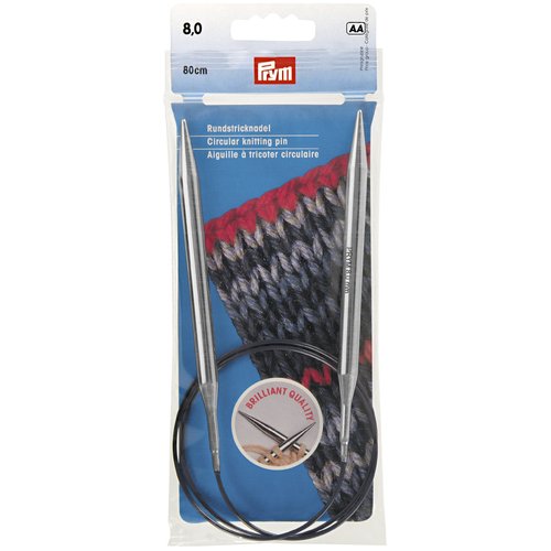 Aiguilles à tricoter circulaires, 80cm, 8,00mm, laiton argenté prym 212214