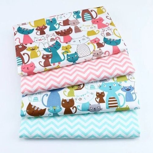 Tissu chat et chevron coupon de 2 tissus 40x50cm