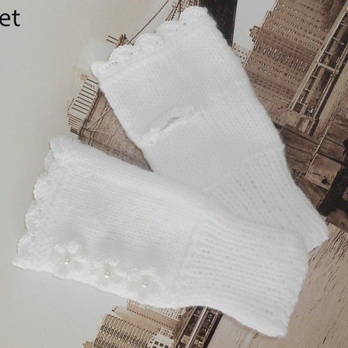 Mitaine laine blanches tricotées pour femme