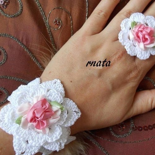 Parure bijoux au crochet,ensemble bracelet ring  pour femme,cadeau
