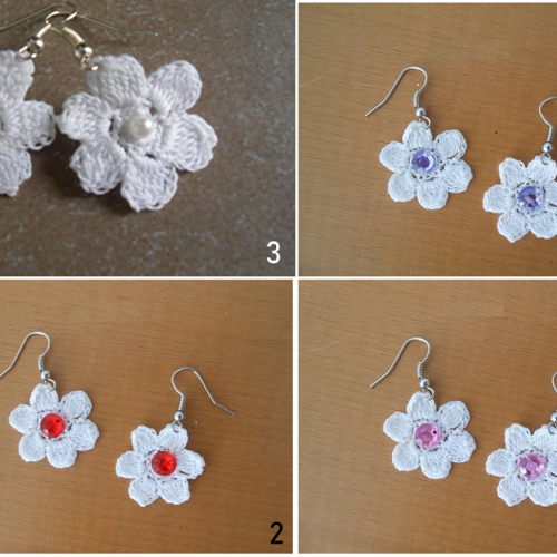Boucles d'oreille fleur au crochet.