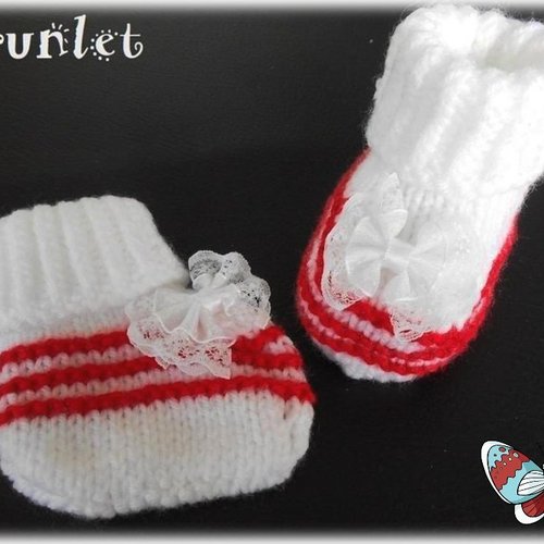 Chaussons naissance,cadeau bebe fille,chaussons bébé laine rouge